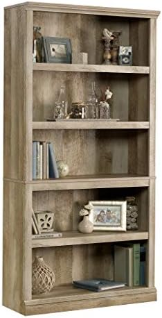 Sauder 5 Tier Book Shelf Wooden Bookcase Multipurpose Bookshelf for Home Office, Living Room, in Lintel Oak
