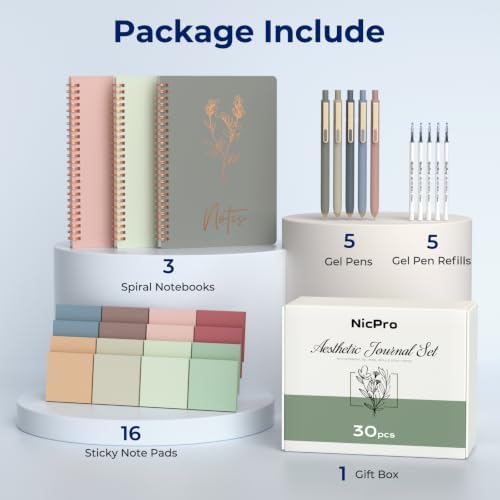 Nicpro 30PCS Cute Spiral Notebook Stationary Set For Women