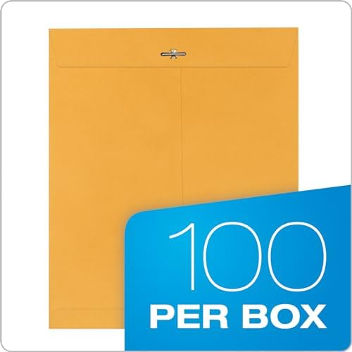 Quality Park 10 x 12 Clasp Envelopes, 100 Pack, Document Envelopes with Gummed Flap, Heavyweight 28 lb Paper with Reinforced Holes and Double Prong Clasp, for Mailing and Storage, Brown Kraft