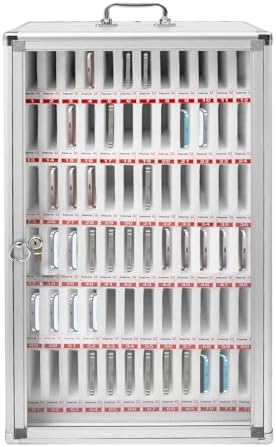72 Slots Aluminum Alloy Pocket Chart Storage Cabinet,Cell Phones Storage Cabinet,Wall-Mounted with a Locked,Can be Carried by Hand