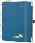 POPRUN 2027 Planner Daily Weekly and Monthly Calendar with Hourly Schedule(Medium Size 8.5'' x 6.25'' Wire-Bound Hard Cover) - Agenda 2027 (Jan.2027-Dec.2027), Monthly Tabs - Night Sky Navy Blue