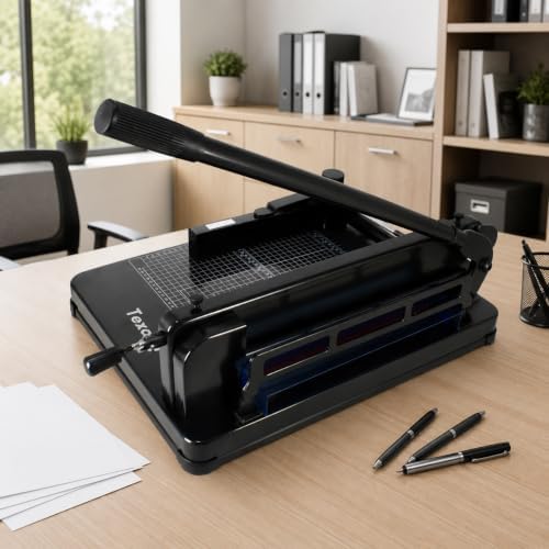 Heavy Duty Guillotine Paper Cutter - 400 Sheets Capacity, A4 12" Stack Paper Trimmer, Steel Base, Black