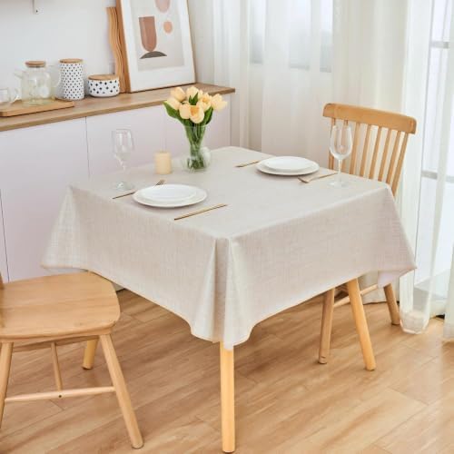 LIBERECOO Heavy Duty Vinyl Tablecloth with Flannel Backing Waterproof Oil-Proof Plastic Table Cloth Stain-Resistant Wipeable Rectangle or Square Table Cover for Indoor and Outdoor 54 x 54 Inch