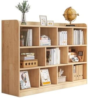 Unfinished Color Pine Book Rack 2/3/4-Tier Storage Solid Wood Cabinet, Pine Wood Storage Shelving Unit 8-Compartment Square Grid Cabinet Low Bookshelf Natural Finish 63" L x 9.4" W x 47.2" H