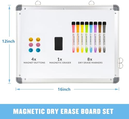 LUCYCAZ Weekly Dry Erase Board, 16" x 12" Magnetic Dry Erase Board for Wall, Hanging Double-Sided to Do List Whiteboard, Small Weekly Planning Board for School, Home, Office