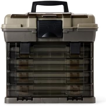 Plano Guide Series StowAway 4-By Rack System Tackle Box, Holds 4 3700 Utility Tackle Boxes, Quick-Access Top Storage with DuraView Lid, Durable Construction, Flexible, Adaptable Fishing Box