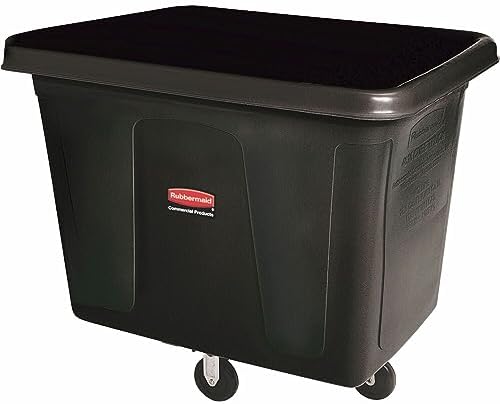 Rubbermaid Commercial Products Bulk Cube Truck with Wheels, 8 Cu. Ft., Black, Transport up to 300 lb. of Waste/Laundry/Linen/Supply/Packaging Material for Hospital/Hotel/School