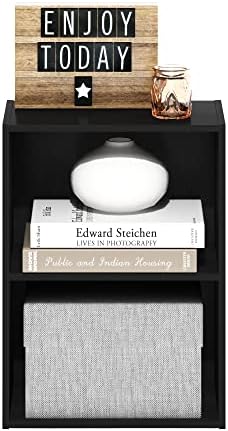 Furinno LUDER 2-Tier Book Shelf, Wide Open Shelves Bookshelf, Darkwood