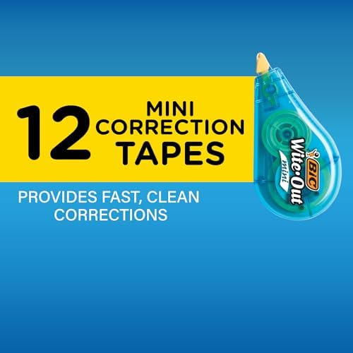 BIC Wite-Out Mini Correction Tape, White, No Dry Time, Long Lasting, 12-Count (Pack of 12)