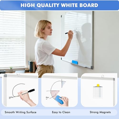Double-Sided White Board Dry Erase Magnetic Whiteboard Wall 24x18 Silver