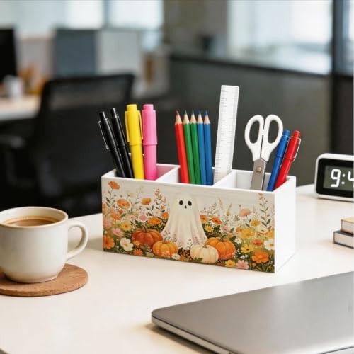 Fall Halloween Ghost Pumpkin Pen Holder for Desk Decor
