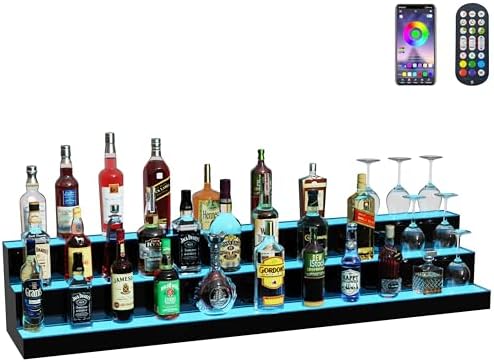 MESAlLUP Acrylic 60 Inch 3 Tier LED Liquor Bottle Display Shelf, Lighted Bar Shelves with Remote Control, Mulit Color Lighting for Home Mini Bars Decor, Restaurants & Party Use