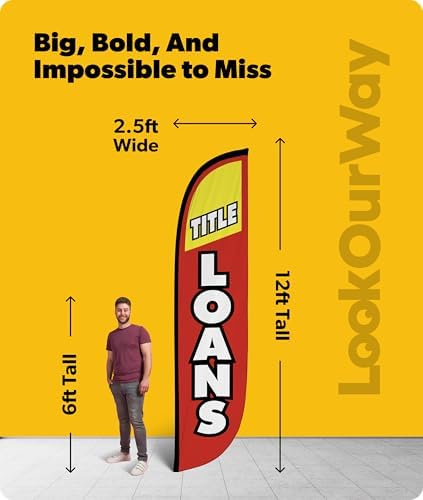 LookOurWay 12 Ft Feather Flag Banner, Financial Service, Title Loans