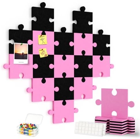 Large Felt Bulletin Board, 16-Pack Cork Board Alternative for Walls Decor, with 60Pushpins, 80Damage-Free Adhesive, DIY Shape Frameless Collage Set for Office, Home, Classroom