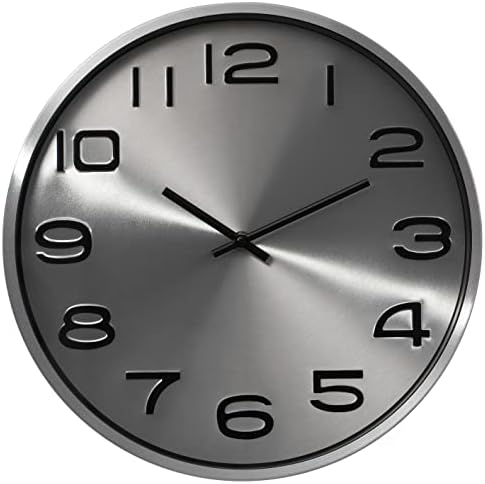 Clockswise Modern Decorative Aluminum Round Wall Clock for Living Room, Kitchen, Dining Room, Silver