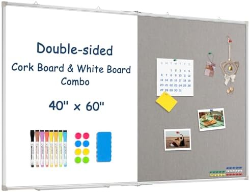 Large White Board Dry Erase Foldable Bulletin Board Combo 60x40 for Wall