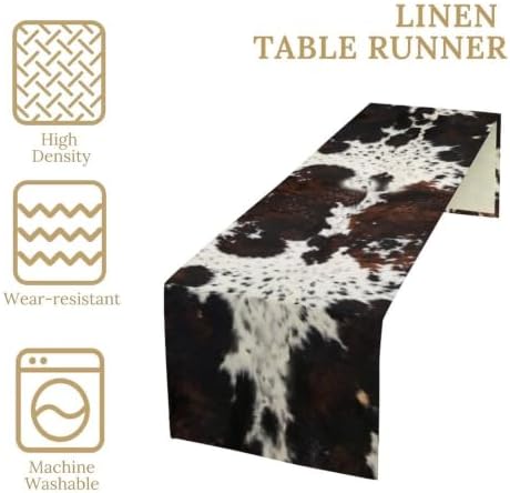 Cow Print Table Runner, Brown Cowhide Print Western Style Table Runner Country Farmhouse Cottage Cow Patten Table Decoration for Home Kitchen Dining, 13x90 in