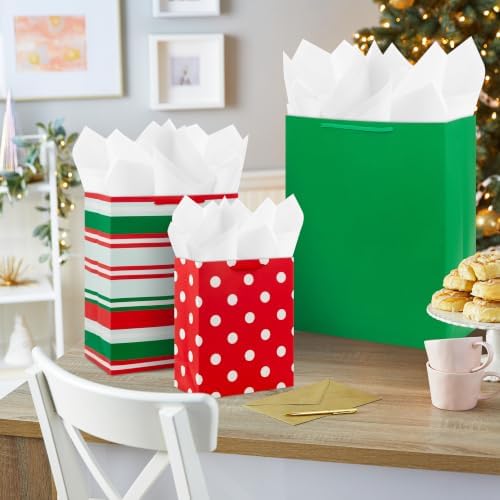 Hallmark Christmas Gift Bag Assortment, 12-Pack (Red, Green, Stripes, Dots)