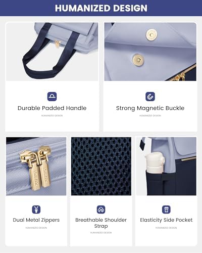 LOVEVOOK Laptop Backpack for Women, 15.6 Inch Work Laptop Bag with USB Port, Fashion Teacher Nurse Backpack Purse, Waterproof Travel Computer Backpack with Organizer Bag, 2PCS, Grey Blue-Ink Blue