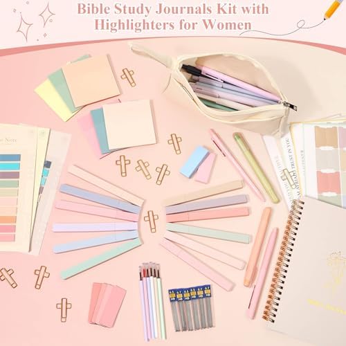 79 Pack Bible Study Supplies Journaling Kit for Women, Prayer Journal Note Taking Annotation Kit, Bible Tabs and Highlighters Set with Pencil Case and More Bible Study Tools