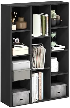Furinno LUDER Book Shelf, 11-Cube Bookshelf, Reversible Bookcase with Open Shelves, 9.4 x 29.1 x 41.7, Easy Assembly, for Living Room, Bedroom, Home Office, Darkwood