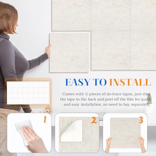 DOLLAR BOSS Felt Cork Board Tiles, 6 Pcs 12" x 12" Bulletin Board, Beige