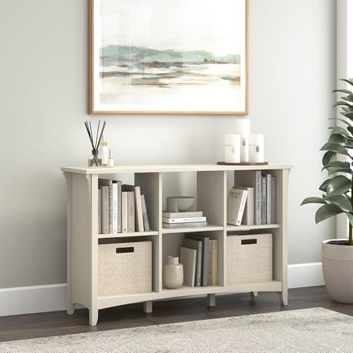 Bush Home Salinas 6 Cube Organizer in Antique White, Office Storage Solution, Home Organizer with Open Shelving, Compact Unit for Books and Supplies