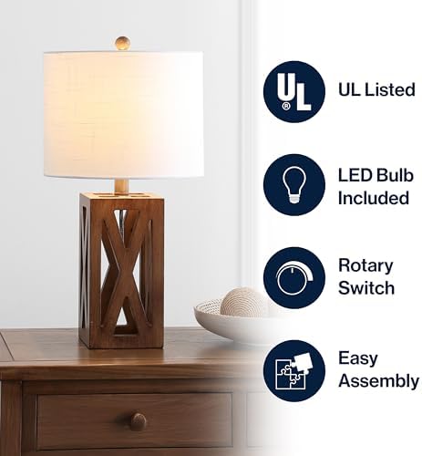 JONATHAN Y Stewart Rustic Wood Bedside Table Lamp 21.5", Brown