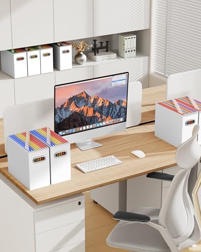 Oterri Portable Collapsible Cardboard File Box with Handle for Letter-Size | 4-Pack. Stainless Steel Handle. Label Stickers Included. Fits Letter Folders (Not Included). Home, Office, School, Dorm, Tax.