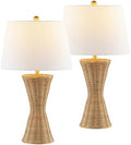 JONATHAN Y Laura Table Lamp 27" Rattan Hourglass, Natural, Set of 2