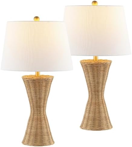 JONATHAN Y Laura Table Lamp 27" Rattan Hourglass, Natural, Set of 2