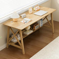 NELYE Extra Long Writing Desk with Bookshelf, 55" Wx20 Dx30 H, Oak