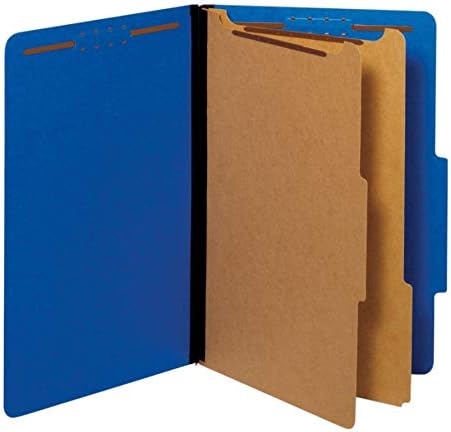 Pendaflex Recycled Classification File Folders, 2 Dividers, 2" Embedded Fasteners, 2/5 Tab Cut, Legal Size, Dark Blue, Box of 10 (29035P)