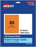 Avery® Printable Round Labels, Sure Feed® Technology, 3/4" Diameter, Bright Orange Labels, Print-to-the-Edge, Laser/Inkjet, 1,600 Total, Great for Price Stickers and Mailing Seals