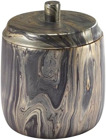 Nicole Miller - Covered Jar, Resin Multipurpose Organizer, Resin Bathroom Accessories, Ideal for Kitchen & Bathroom, Dorm Room Essentials (Harper Collection, Black/Gold)