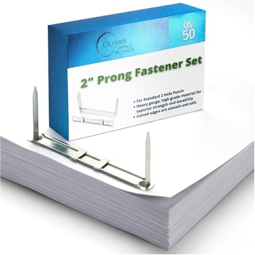 Prong Paper Fasteners 2 Inch Capacity, 50 Complete Sets, Holds 480 Sheets