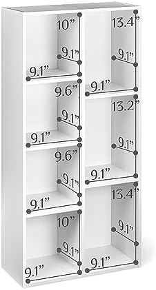 Amazon Basics 7 Cube Organizer Bookcase, Storage Shelf for Home and Office, Display Storage Organizer, Sturdy with Easy Assembly, 9.25"D x 19.49"W x 41.73"H, White