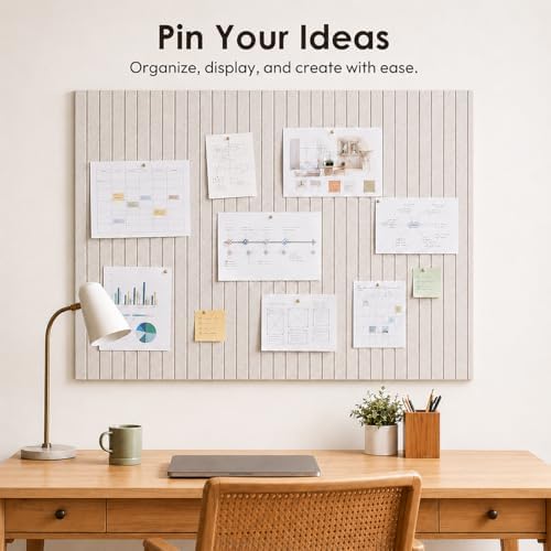 SIOLOC Ribbed Felt Bulletin Board Tiles, 12 Pack Oatmeal Beige Cork Board Alternative for Walls, Large Grooved Felt Wall Tiles, 47.2 x 35.4 in Oversized Pin Board for Home Office Dorm Decor