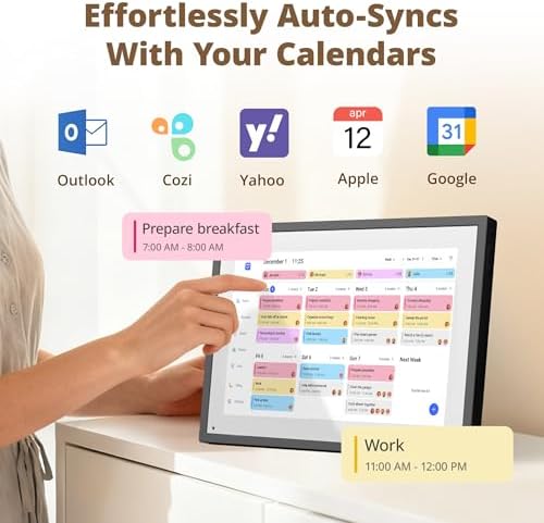 Digital Calendar 10 Inch Touch Screen, Electronic Calendar and Chore Chart for Family Monthly/Weekly Planner, Interactive Smart Calender with Task Rewards, Meal Planner, Desk Mount