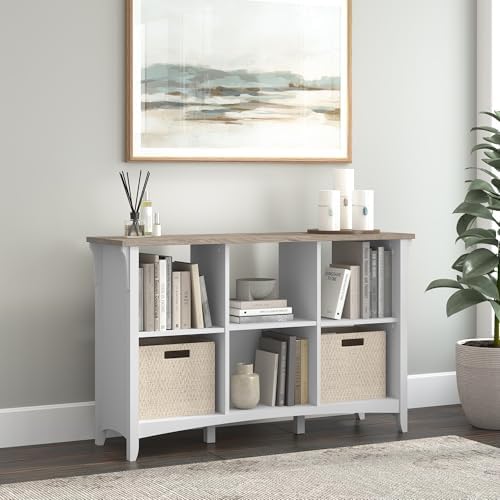 Bush Home Salinas 6 Cube Organizer in Pure White and Shiplap Gray, Office Storage Solution, Home Organizer with Open Shelving, Compact Unit for Books and Supplies
