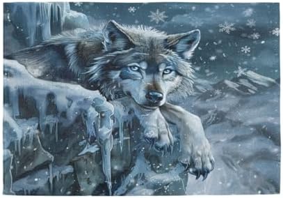 ALAZA Wolf Snow Winter Set of 6 Placemats Rectangle Table Mat for Dining Table Restaurant Kitchen Home Decor, 12" x 18"