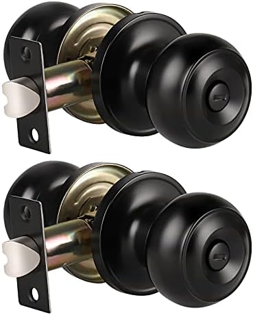 KNOBWELL 2 Pack Ball Privacy Door Knob, Black Interior Door Knob, Door Knob with Lock for Storeroom Bedroom Bathroom, Interior Door Use, Matte Black