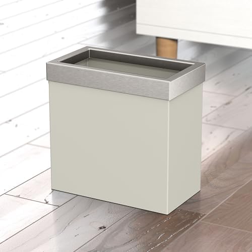 Gatco Small Bathroom Trash Can with Lid, Rectangle 3 Gallon Stainless Steel Wastebasket, Under Sink, Matte Pearl and Satin Nickel, for Bathroom, Bedroom, Office (1939SN)