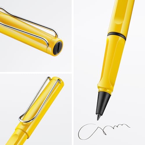 Lamy safari yellow - Rollerball Pen with ergonomic grip & line width M - for pleasant long writing - made of robust ASA plastic - including rollerball refill M 63 in black