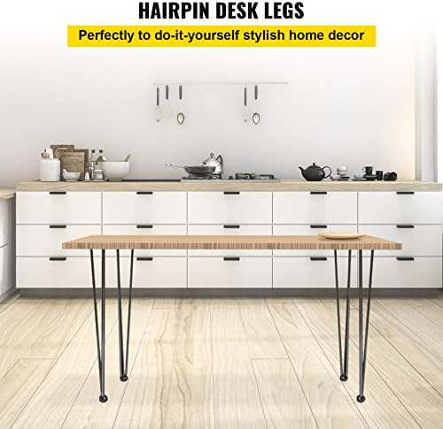 VEVOR Hairpin Table Legs 16" Black Set of 4 Desk Legs 880lbs Load Capacity (Each 220lbs) Hairpin Desk Legs 3 Rods for Bench Desk Dining End Table Chairs Carbon Steel DIY Heavy Duty Furniture Legs