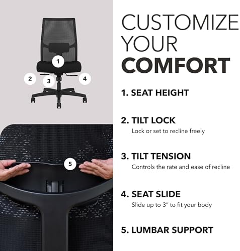 HON Ignition 2.0 Ergonomic Office Chair, Lumbar Support, Office Desk, Black