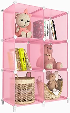 HOMIDEC 6-Cube Storage Shelf, Storage Bookcase Bookshelf with Metal Hammer, Storage Cubes Organizer Cabinet for Kids, Closet, Bedroom, Bathroom, (11.8x11.8x11.8 inch), Light Pink