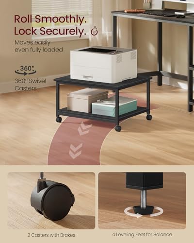 VASAGLE 2-Tier Printer Stand with Locking Wheels, Under Desk Printer Table