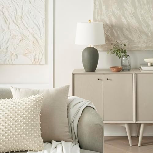 Nourison Home 23" Olive Green Ceramic Pot Table Lamp for Bedroom, Living Room, Dining Office, with White Tapered Drum Shade