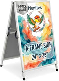 Pionites Heavy Duty Slide-in Folding A Frame Sign Sidewalk Sign 24x 36 Inch Steel Metal Double-Side Pavement sign Corrugated Plastic Poster (2, White, 24''X36''(Frame Only))